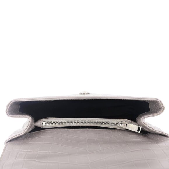 Yves Saint Laurent  College Medium Crocodile Embossed Leather Satchel Bag Gray - Picture 12 of 15